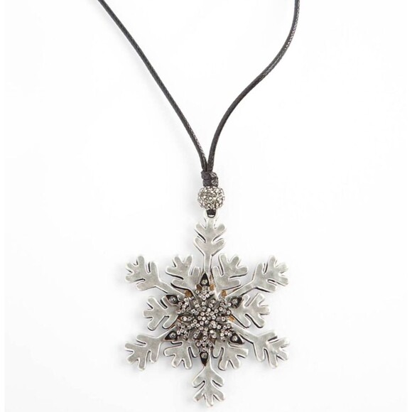 J. Jill Rhinestone Snowflake Pendant Necklace Reversible Adjustable Cord Rustic - Picture 6 of 16